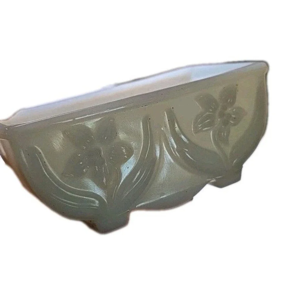 Vintage Akro Agate Slag Glass Planter Bowl Dish Vase Pot White